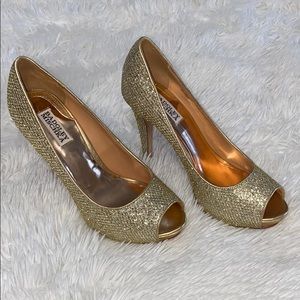 Badgley Mischka gold pumps